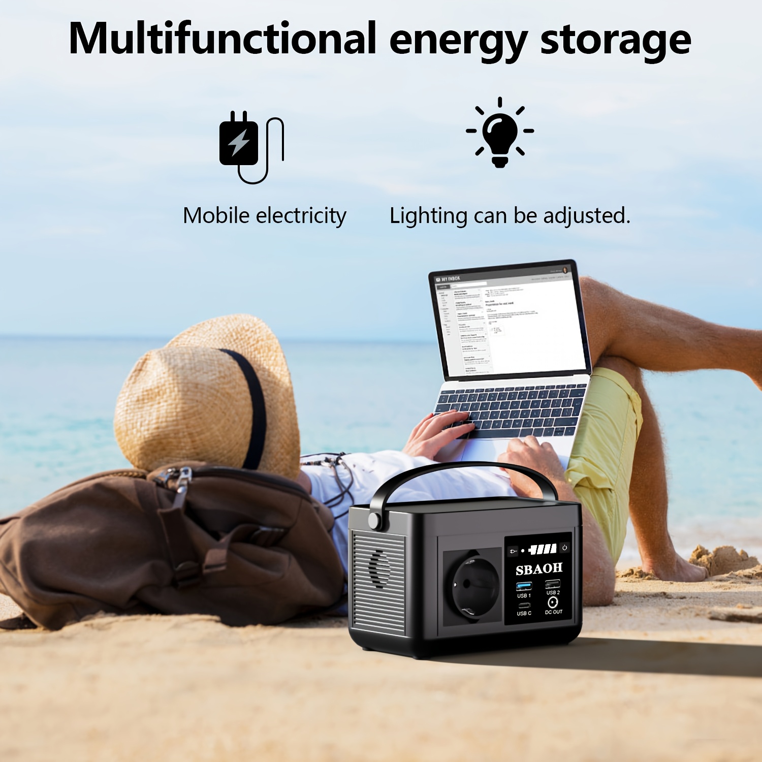 Image of Sbaoh Portable Power Station, 88.8wh Power Bank, Supports Multi-device Fast Charging, Car Charging Compatible | Outdoor Power Supply | Car Outlet | Led Light