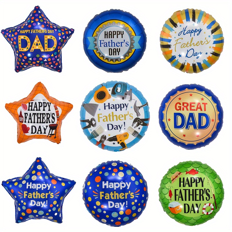 

9-piece Father's Day Celebration Balloons Set - 18" Assorted Colors, Aluminum Foil, Perfect For Dad's Birthday & Special Occasions