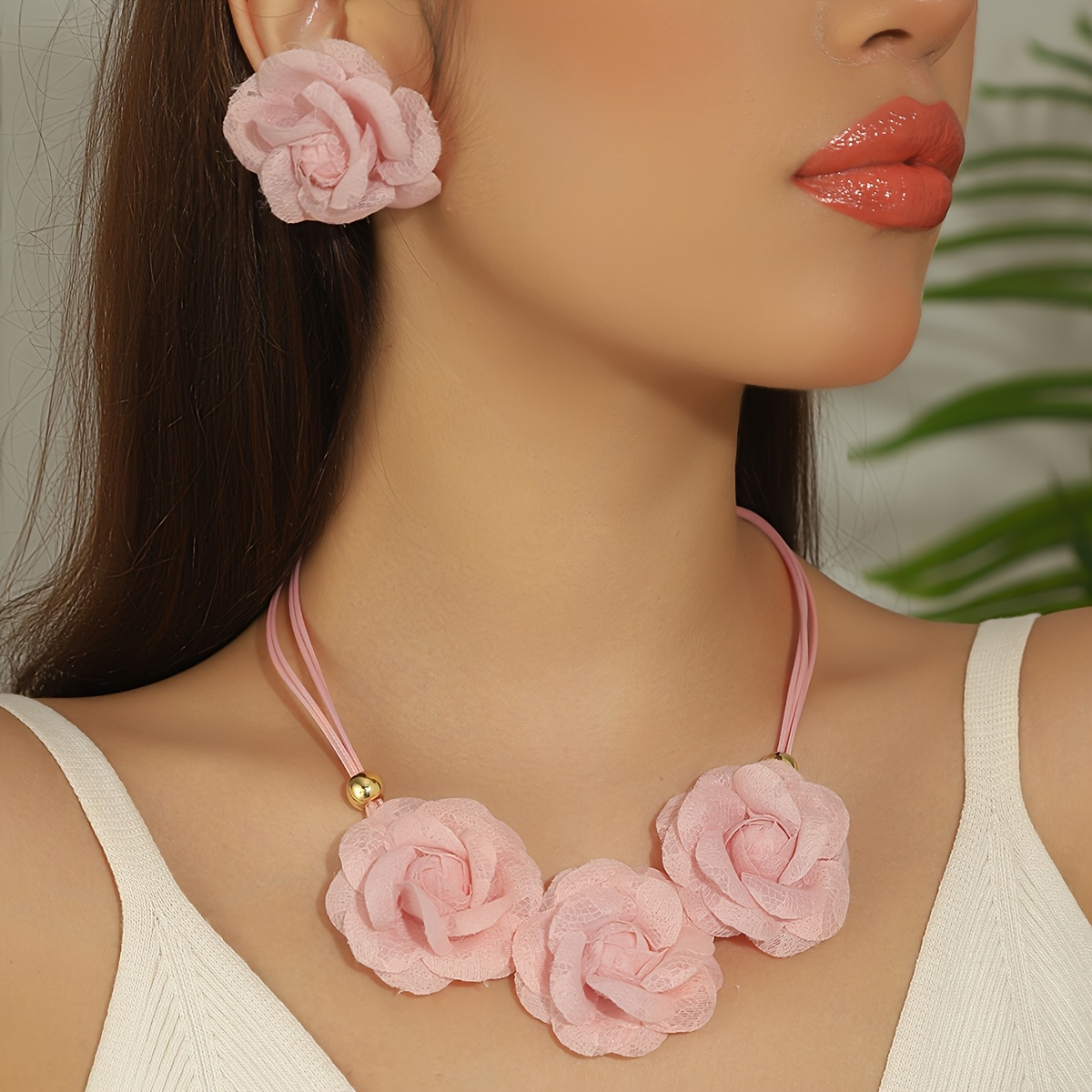 3pc Floral Earrings and Necklace Set