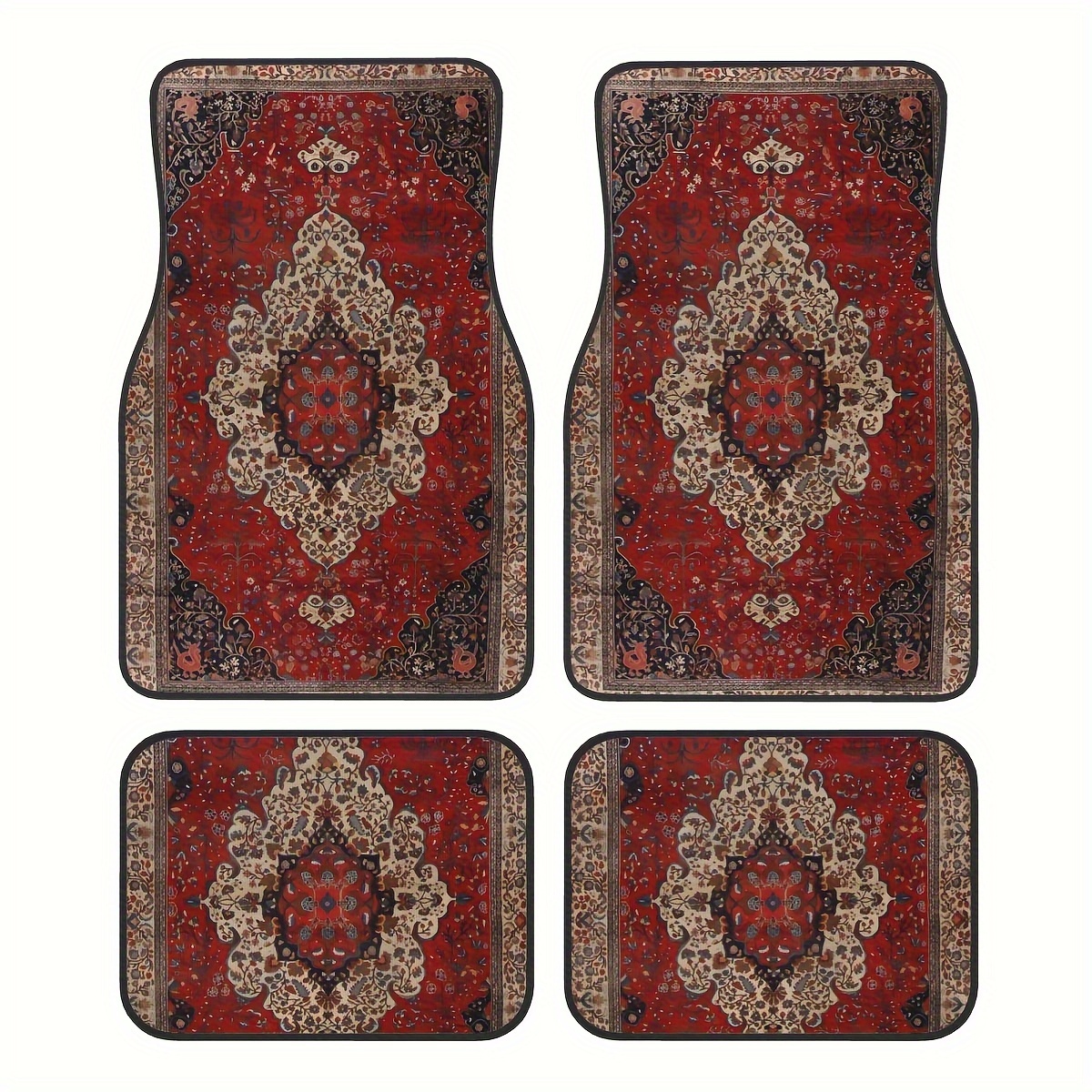 

Bohemian European Ethnic Pattern 4-piece Car Floor Mats, Universal Fit, Non-slip Synthetic Rubber Auto Front And Rear Carpets, Easy Clean Vehicle Interior Accessories