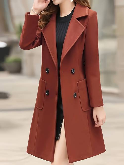 womens elegant olive green double breasted long sleeves lapel collar chic length jacket for fall and