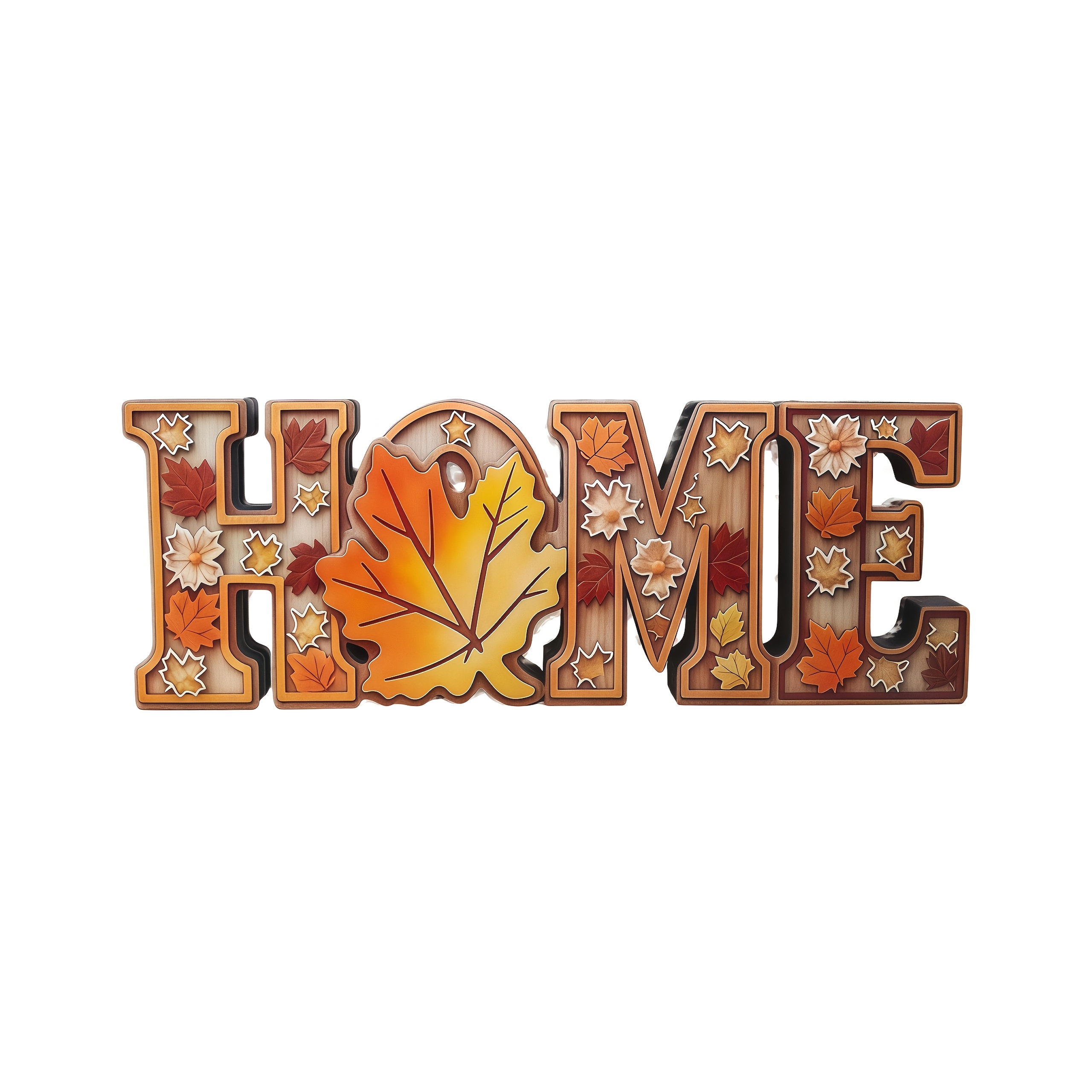 TEMU 1pc - Autumn/thanksgiving Three-dimensional Pumpkin, Maple Leaf, And Letter-shaped Ornament, "home" Letter Wooden Party Table Centerpiece, In 3