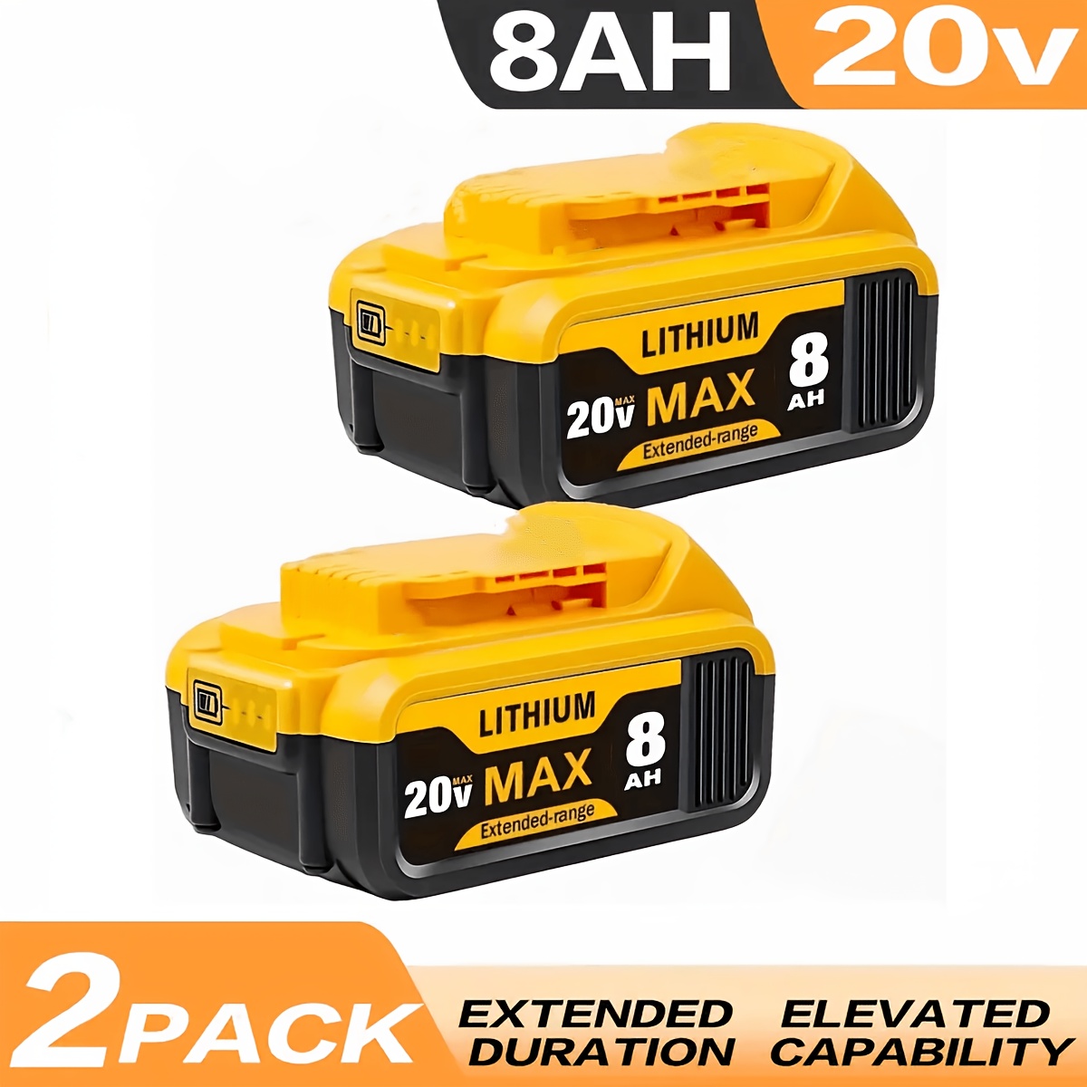 20V 8.0Ah Lithium-Ion Replacement Battery Pack for Dewalt Cordless Tools, Compatible with DCB200 Series, Available in 2, 4, or 6-Pack