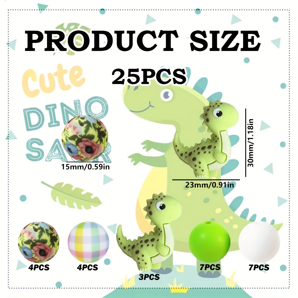 TEMU A Set Of 25 Light Green Dinosaur Silicone Beads, Perfect For Jewelry And Crafts - An Ideal Gift - Beads And Bead Combinations Suitable For