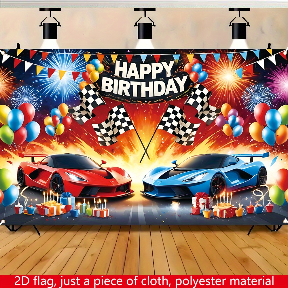 POP Parties Classic Car Birthday Banner – Orange Happy Birthday Pennant, 15 Panels + 2 Ends, 6"x8" Each