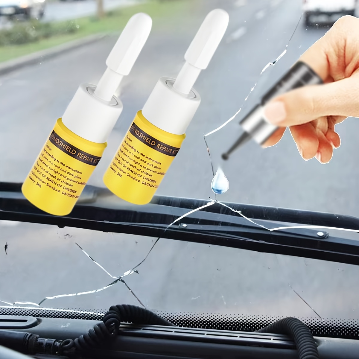 TEMU 2pcs Windshield Repair Kit, Glass Repair Kit Automotive Diy Windscreen Tool For Fixing Chips, And Star-shaped Crack - Nano Repair Kit Windshield Crack Repair Kit(yellow)