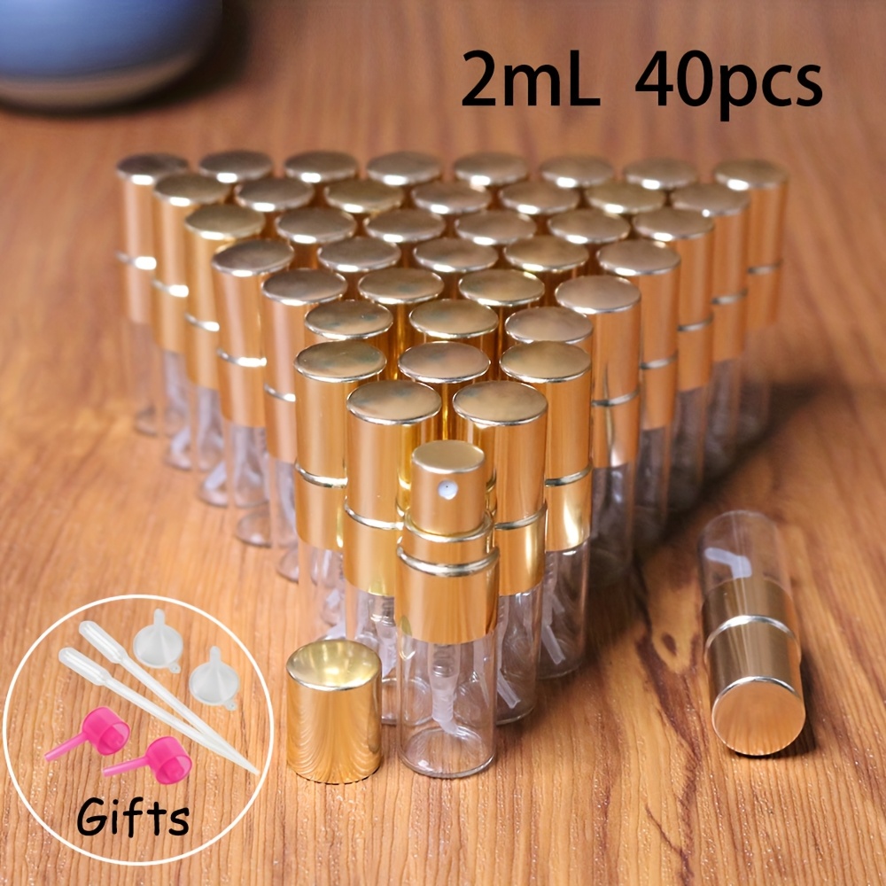 TEMU 40pcs Set Of 2ml/3ml/5ml/10ml Glass Spray Bottles, Mini Perfume Atomizers, Aluminum Mist Sprayers, Cosmetic Hydrating And Fragrance Containers,