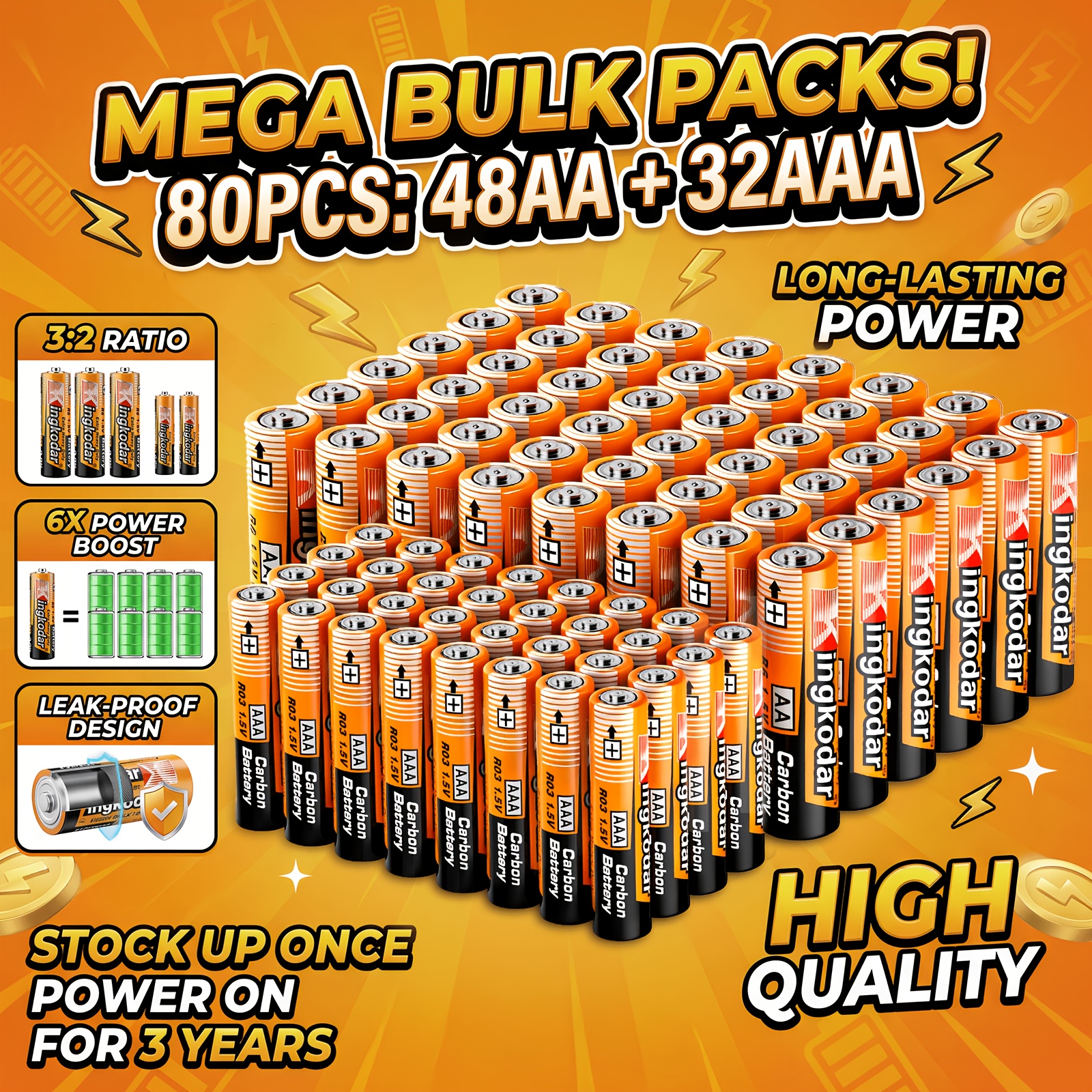 item picture   80 40 packs aa aaa battery combo practical 3 2 ratio mix     duty 1 5    power long lasting disposable value multipack for remotes toys flashlights clocks holiday decor