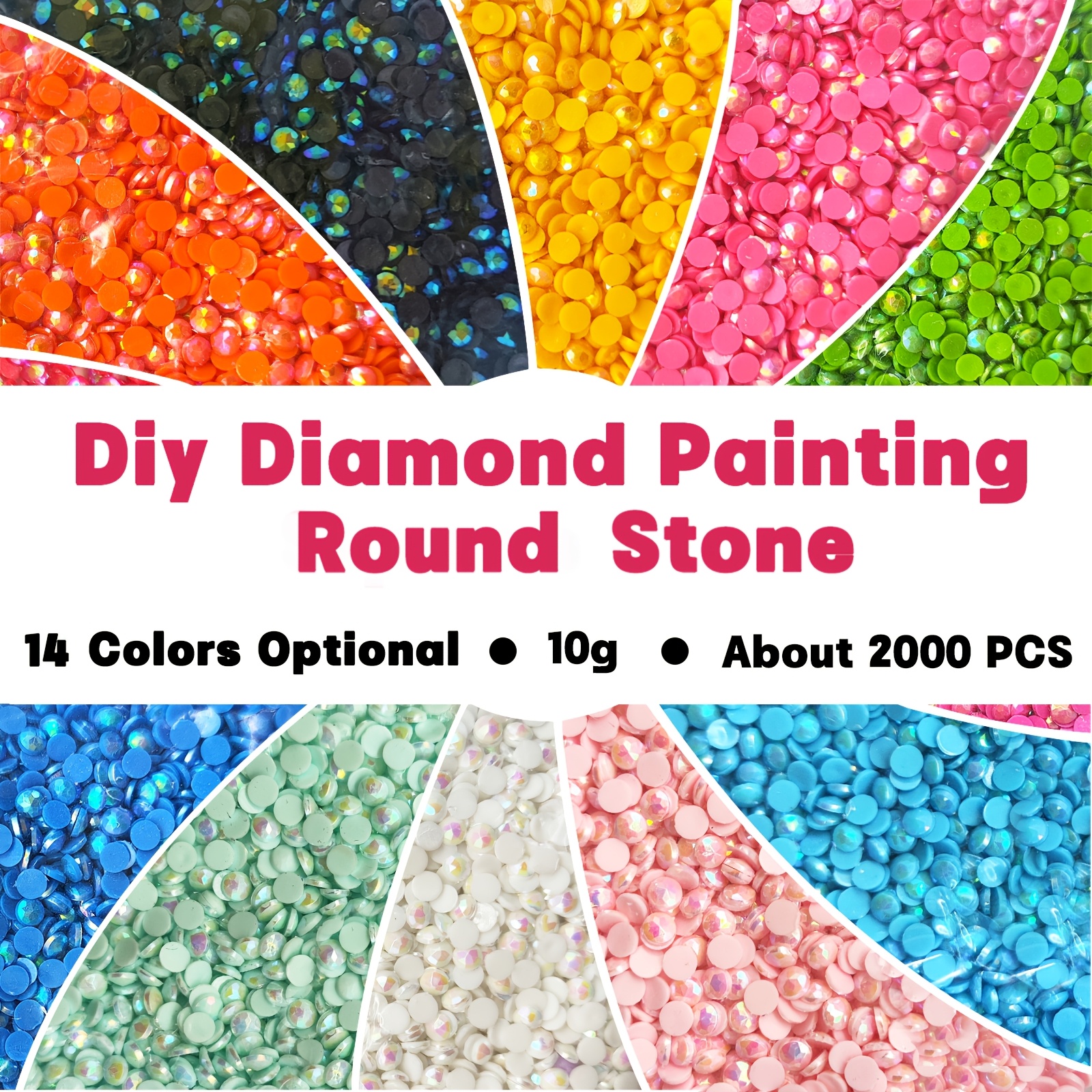 

2000pcs Round Diamond Painting Beads Kit, 14 Color Assortment, 10g Each, Plastic Diy Craft Gems For 5d , Uncharged Tool Kit For Art Projects And Crafts