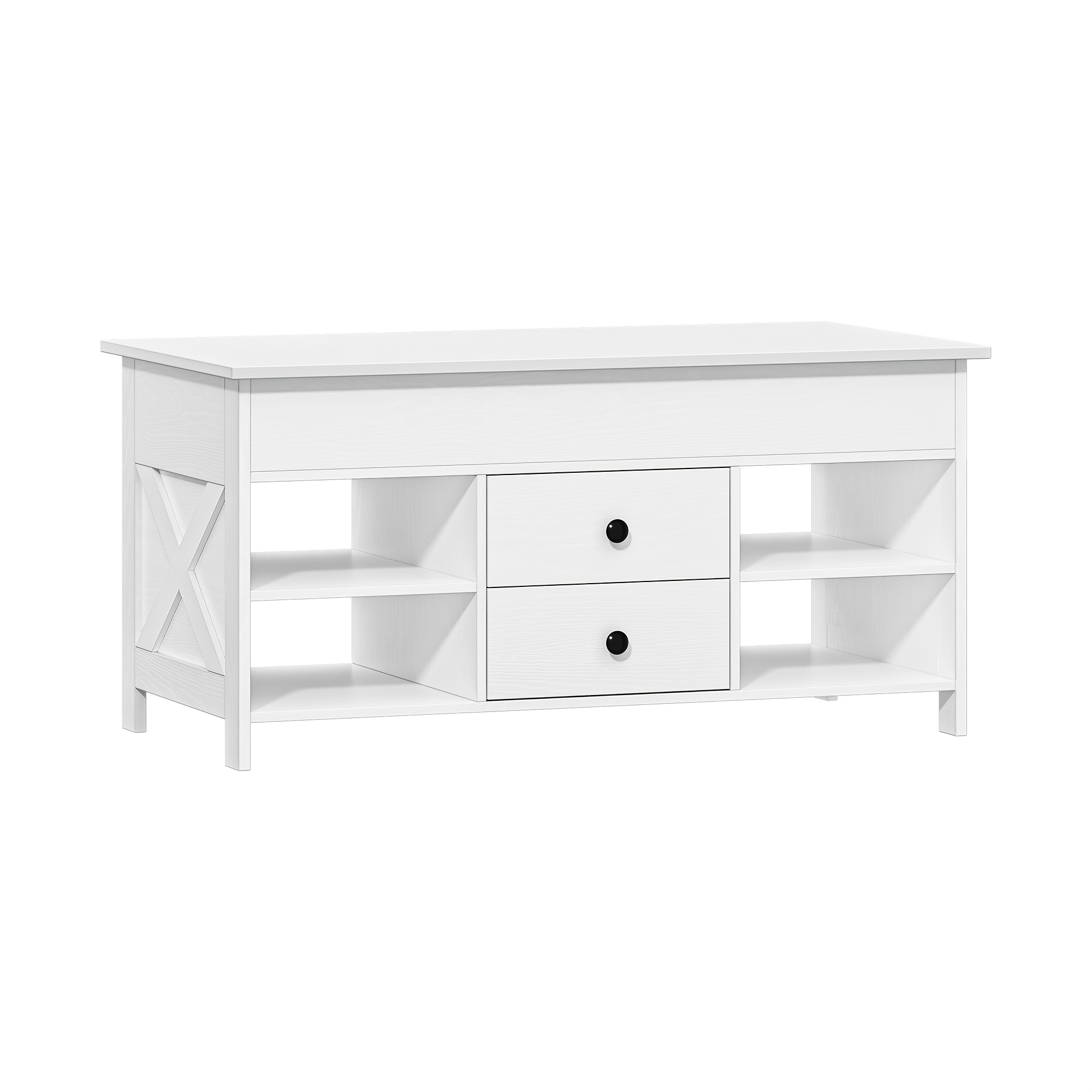 Image of Coffee Table, Height-adjustable Living Room Table, Sofa Table, 2 Drawers And Hidden Storage Space, 50 X 100 .3-61.3cm, For Living Room, Dining Room, Office, White-brown