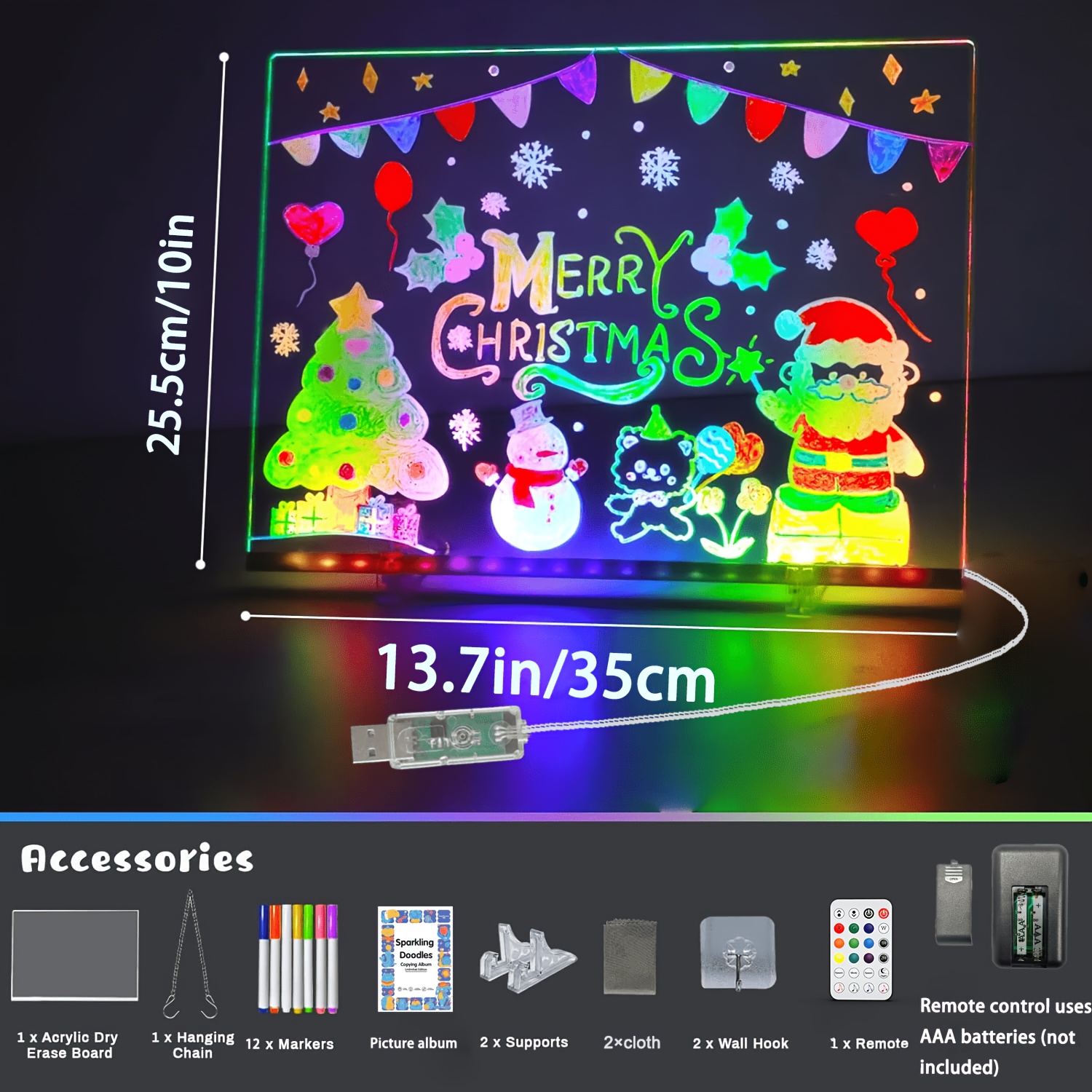 TEMU -inch X 10-inch Transparent Acrylic Led Drawing Board, App & Remote Rgb Neon Memo Board With Stand, Fluorescent Markers & Tracing Paper, Bedside