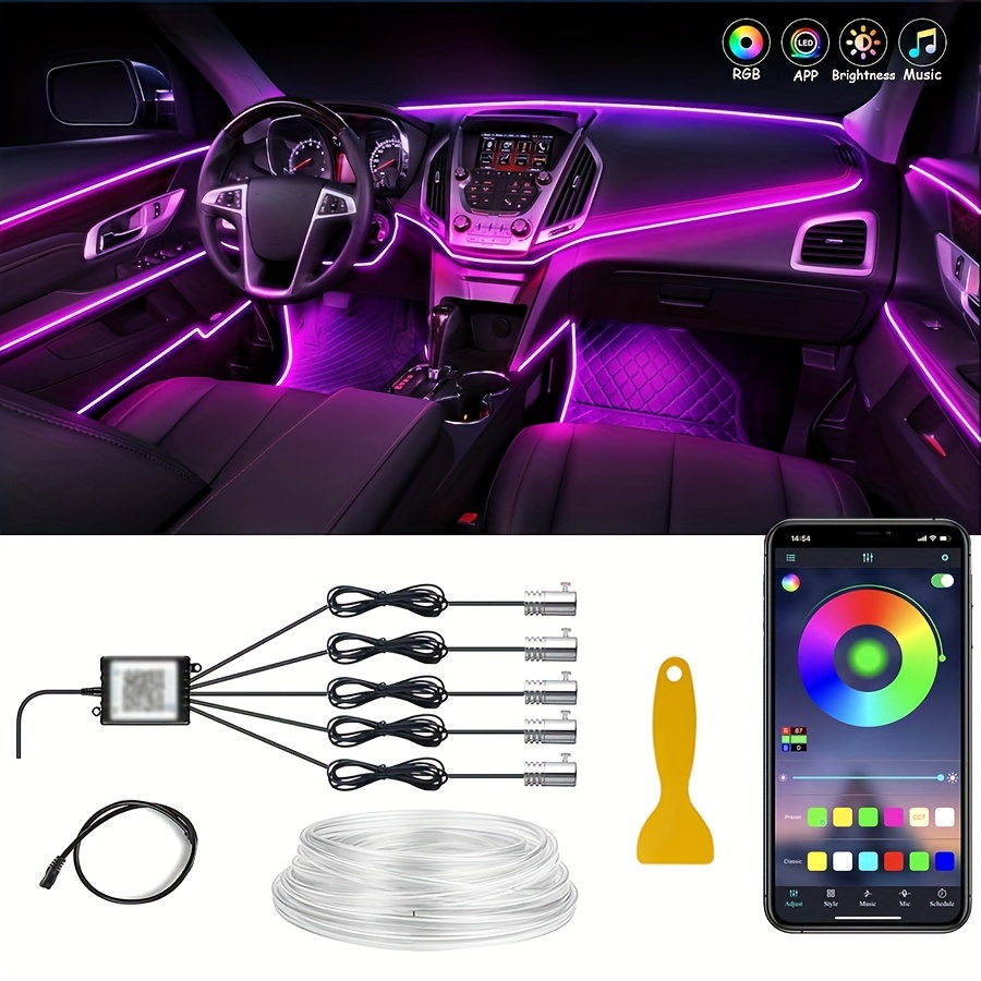 

Rgb Interior Led Light Bar, 236-inch Fiber Optic, Ambient Lighting Kit And App Neon, 16 Million Neon With Music Car Accessories Carplay Led Lights 236 Inch Motos Dirt Bike Accessories Jib Bits Charms