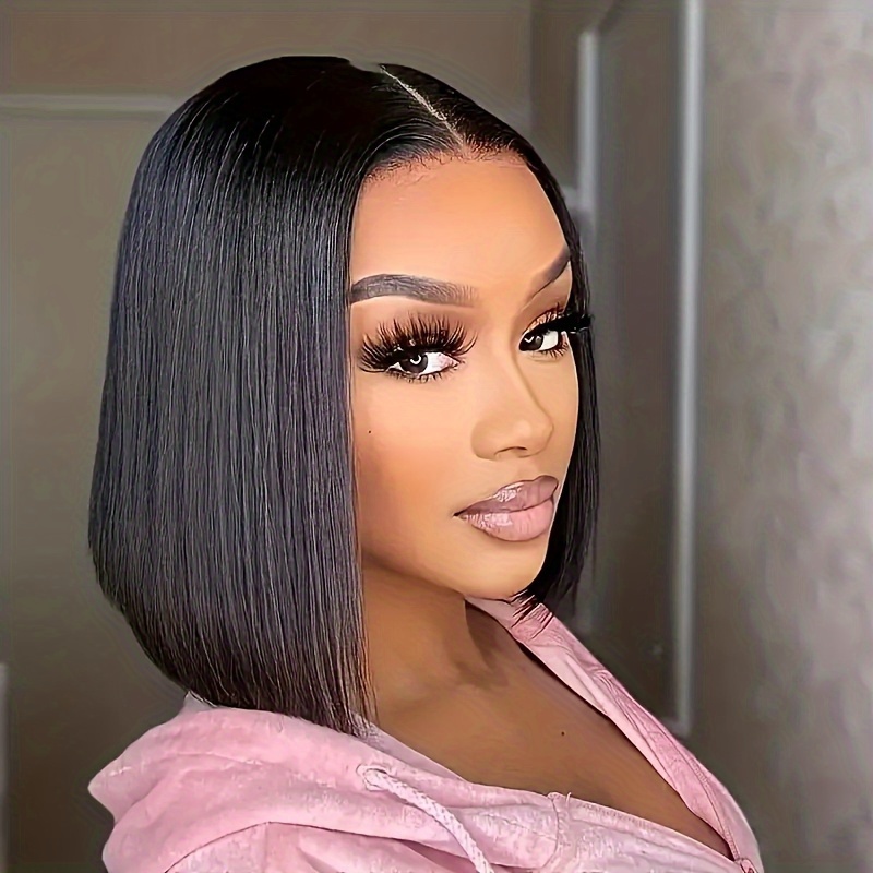 versatile black bob wig with lace closure no   needed   high density synthetic hair ideal for beginners   daily wear looking wig synthetic hairpiece