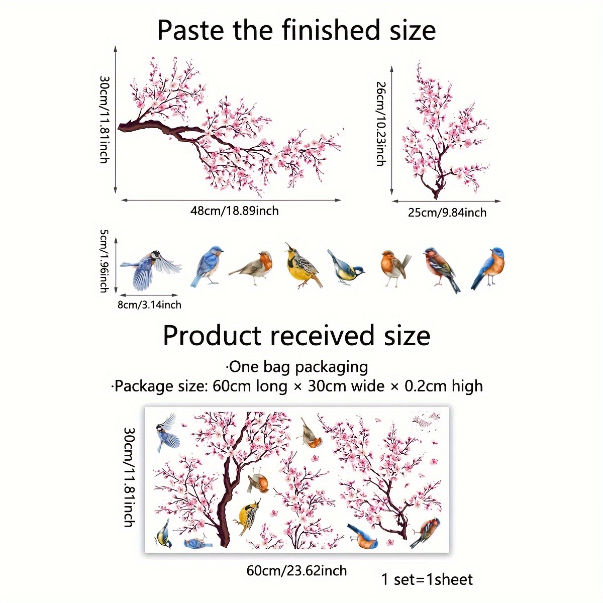 E-shop Ein Rosa Blumen-Vogel Doppelseitig Bedruckter Fensteraufkleber mit Statischer Haftung zur Dekoration