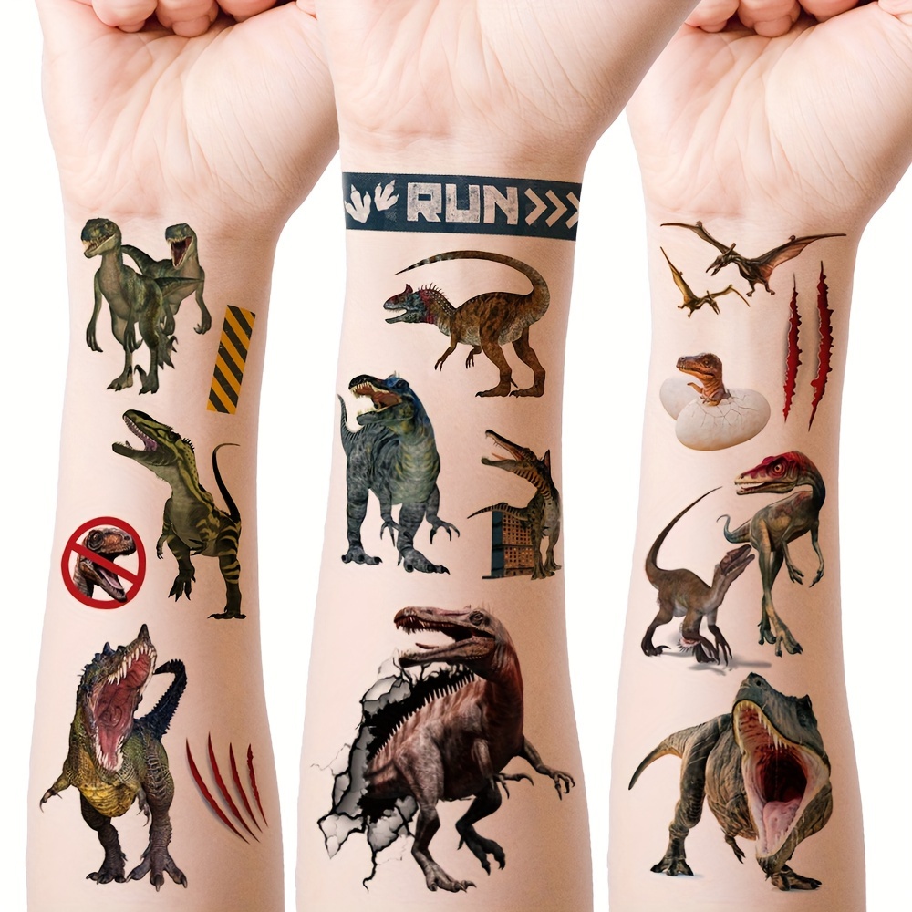 

Realistic 3d Dinosaur Temporary Tattoos - Easy Apply & Remove, Featuring Velociraptor, T-rex, Pterosaur Designs