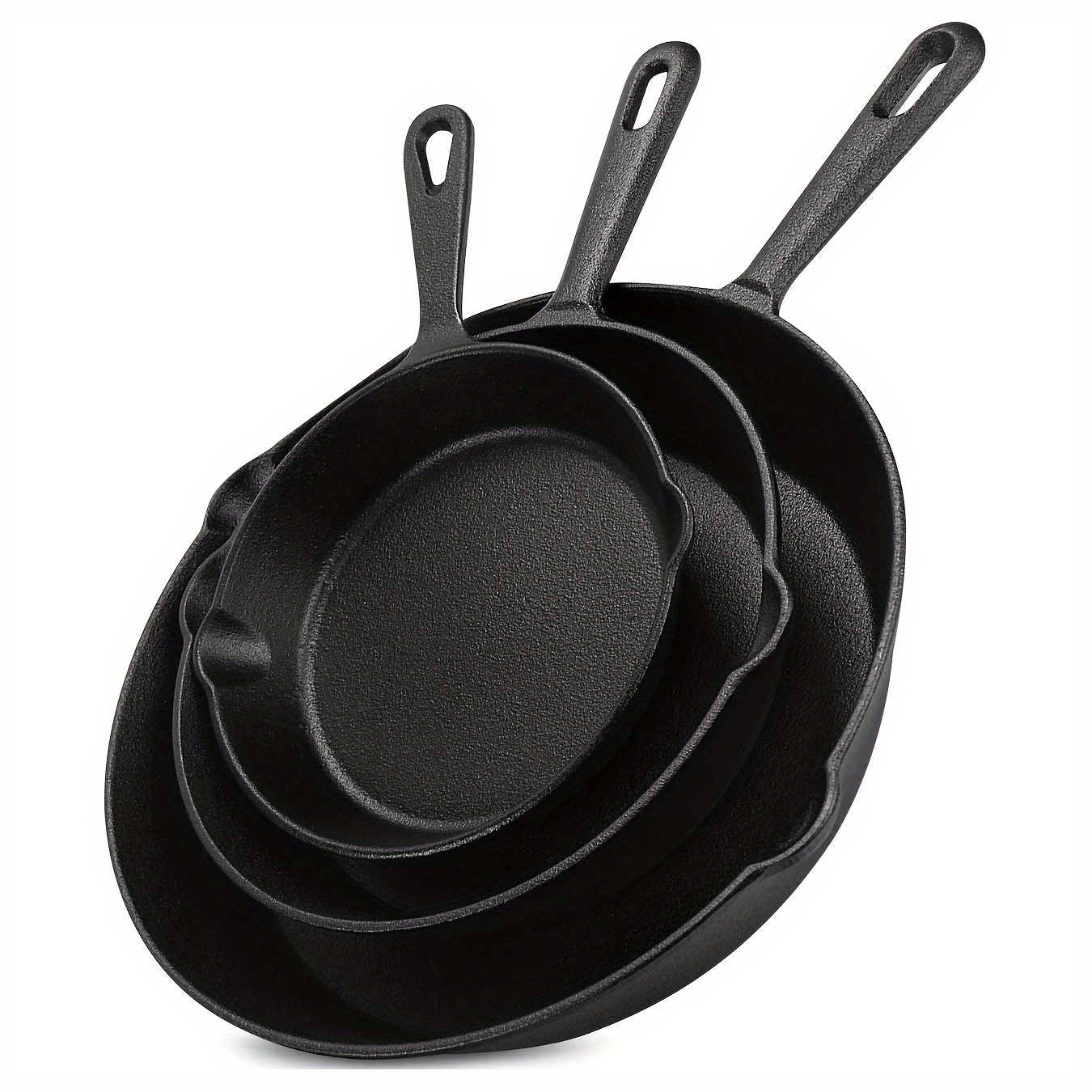 

Pre- Cast Iron Set Of 3 - Versatile Frying Pans With Spouts For Kitchen, Dining & Hotel Use - Compatible With Gas, Electric, Glass & Oven Cooking - Uncharged Cookware