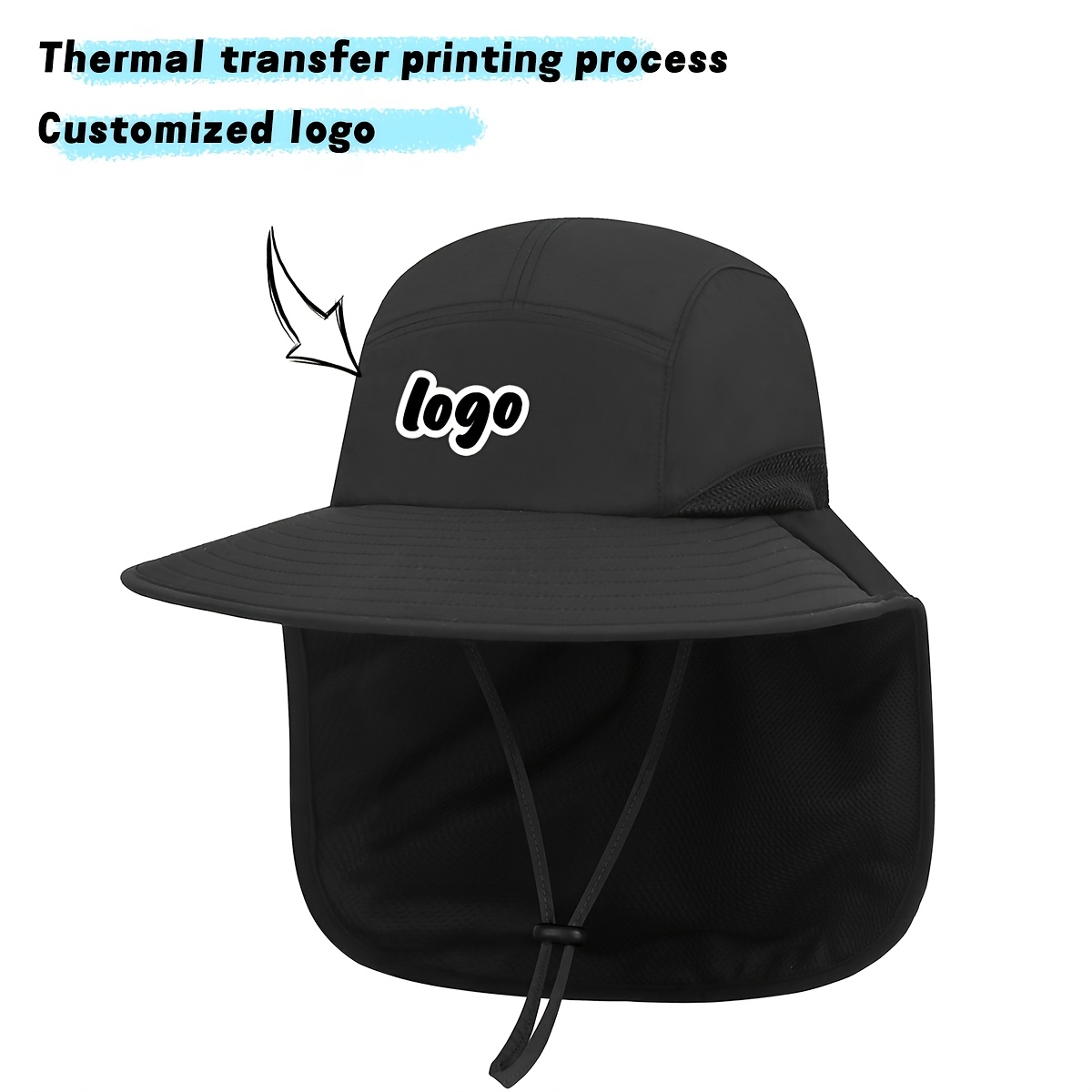 TEMU 1pc Customizable Printed Wide-brimmed Fisherman Hat For Outdoor Camping/hiking/fishing, Wearable Hat With Mesh Breathable Design And Adjustable