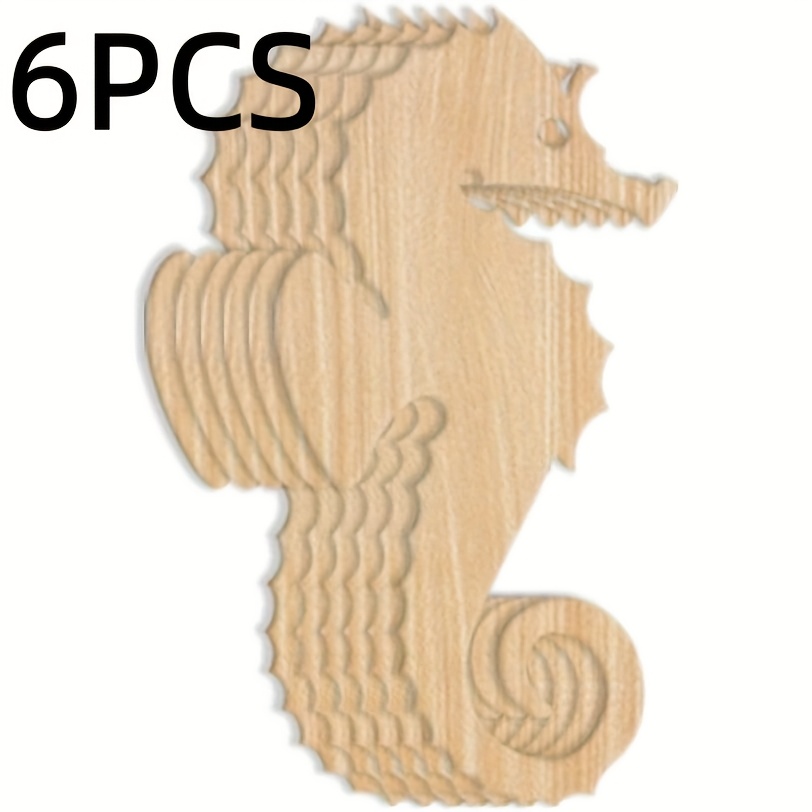 TEMU [2d Flat] 6 Or 12pcs Pre-cut Seahorse Wooden Hollow Pieces, Unpainted, Regular And Exquisite Shape. Painted, Laser Engraved, Craft, Suitable For