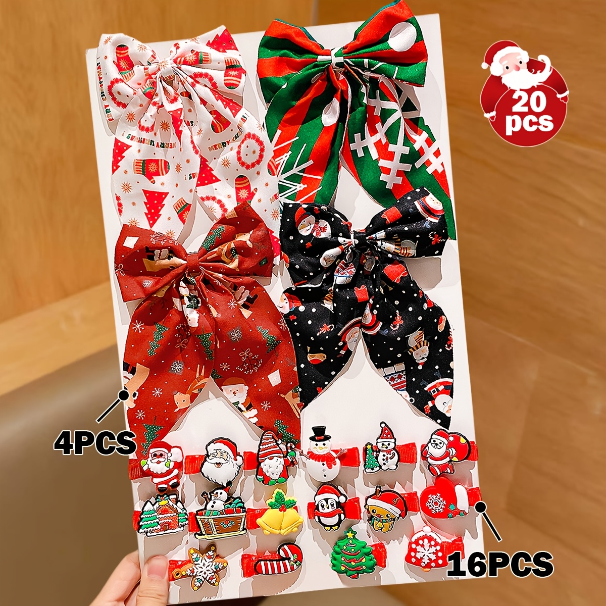 TEMU Ensemble de 20 accessoires de cheveux de Noël, grandes pinces à cheveux avec nœud et mini épingles à cheveux de Noël, riches, plein festive,