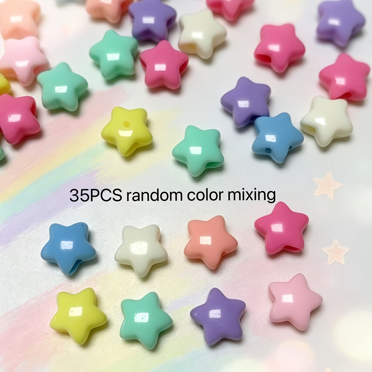 TEMU 35pcs Acrylic Large Hole Star Beads, Random Colors, Suitable For Craft Making, Hair Additions, Jewelry, Hats And Clothing Additions