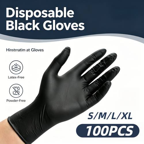 100 stück schwarze nitril einweghandschuhe, für die hausreinigung, tattoo, nagelkunst, haushaltshilfe, salonanwendung, einweghandschuhe, beidhändig