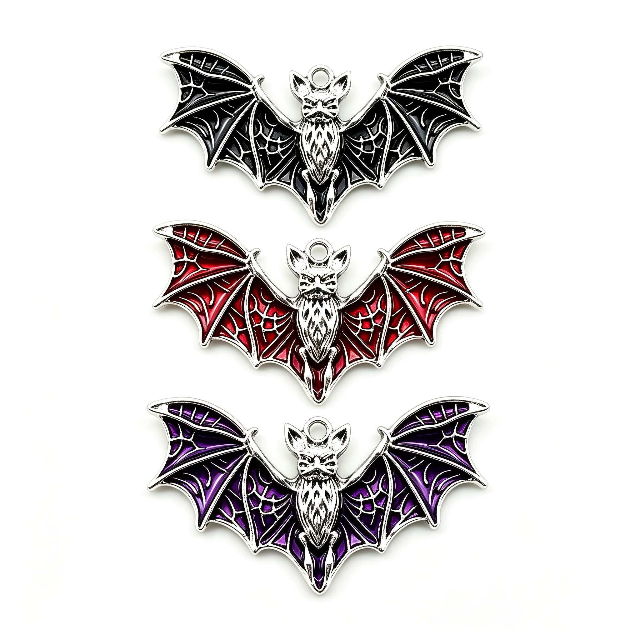 TEMU 3pcs Vintage Bat Charms Enamel Keychain Accessory, Dark Style Handmade Material