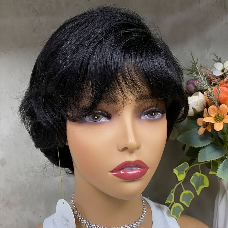 

Human Remy Hair Short Cut Wig - Woven Wigs For Women Curly Style, Daily Use, Black Color, And For Comfortable Wear