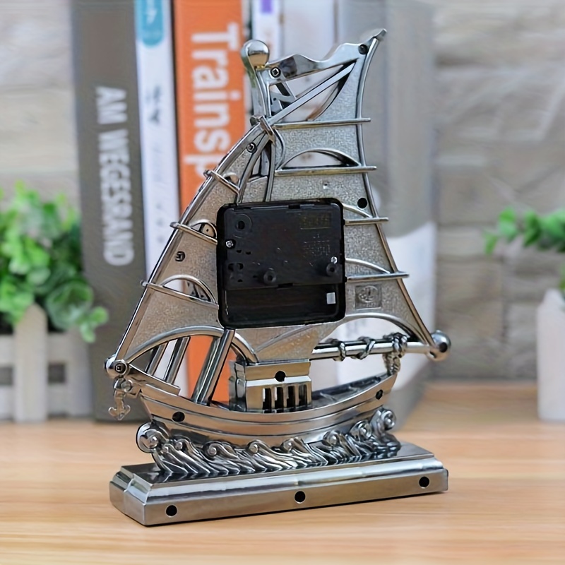 1pc Nautical Ship Alarm Clock 21cm Height Decorative Desk Clock Boat ...