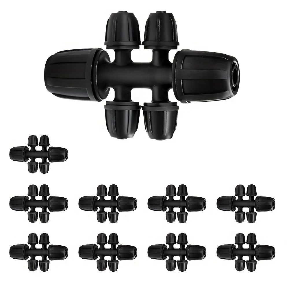 Image of 10pcs Lawn Plant Garden Watering System Pipe Irrigation Fittings, Locking T-shirt Connector (dual Latch 6 Channel) For Garden, Patio, Lawn, Agricultural Irrigation