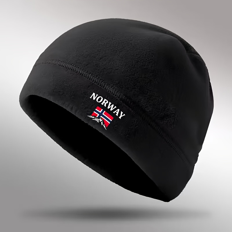 Image of 1pc 1pcs 1pc Norway Flag & Mountain Print Thermal Winter Hat - Cold Weather Cap Suitable For , Outdoor Hiking, Running, Cycling, Daily Wear, Textile Material, Ideal Christmas Gift ( Iconic)