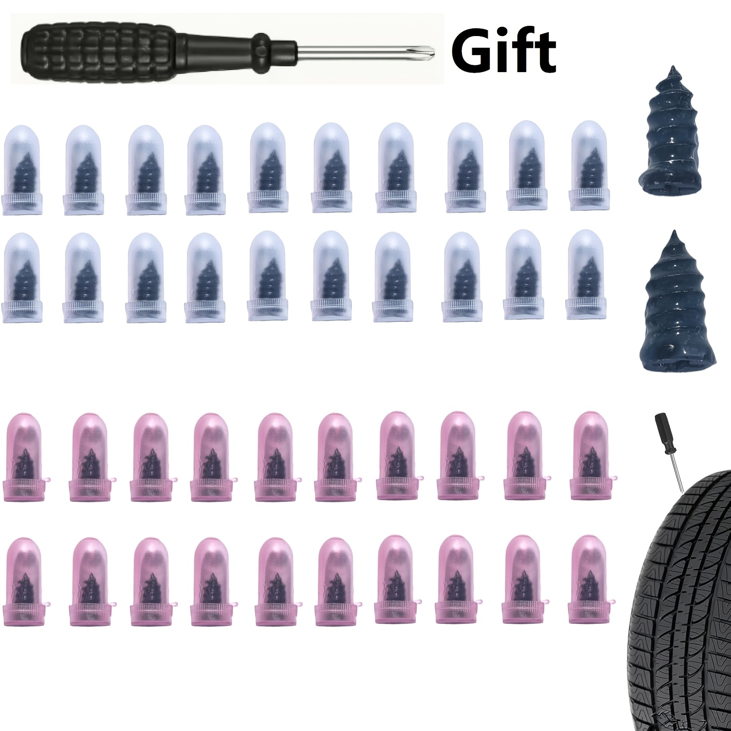 TEMU 40pcs Tire Repair Screws, Tire Repair Rubber Nail, Screw In Tire Plugs, Tire Repair Rubber Studs, Quick Tool Tire Plugs, Tire Plug Kit,