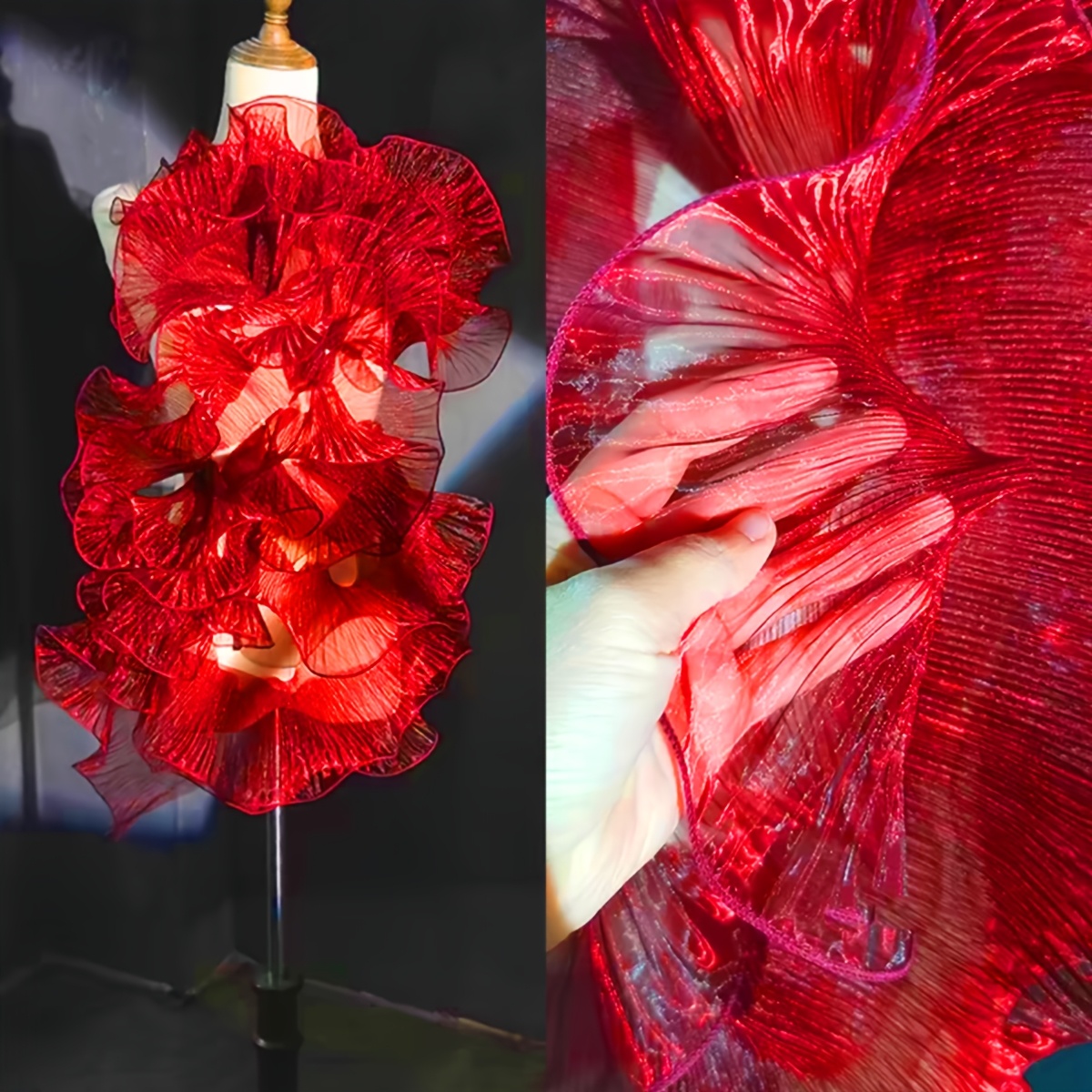 E-shop 3/5 Yards, 12 cm breiter, geraffter Organza-Chiffon-Stoff mit Spitzenbesatz eleganter plissierter Schneeflockenmuster-Spitzenborte. Geeignet für