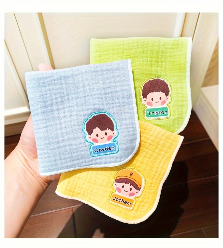 3pcs soft absorbent gauze handkerchiefs for   breathable natural material with cute cartoon designs custom name option   details 18