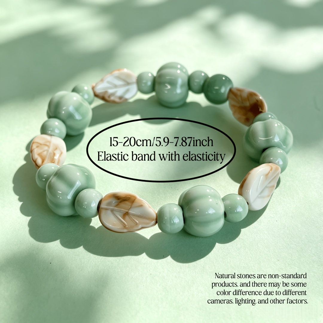 Celadon-Glazed Ceramic Pumpkin-Shaped Stretch Bracelet