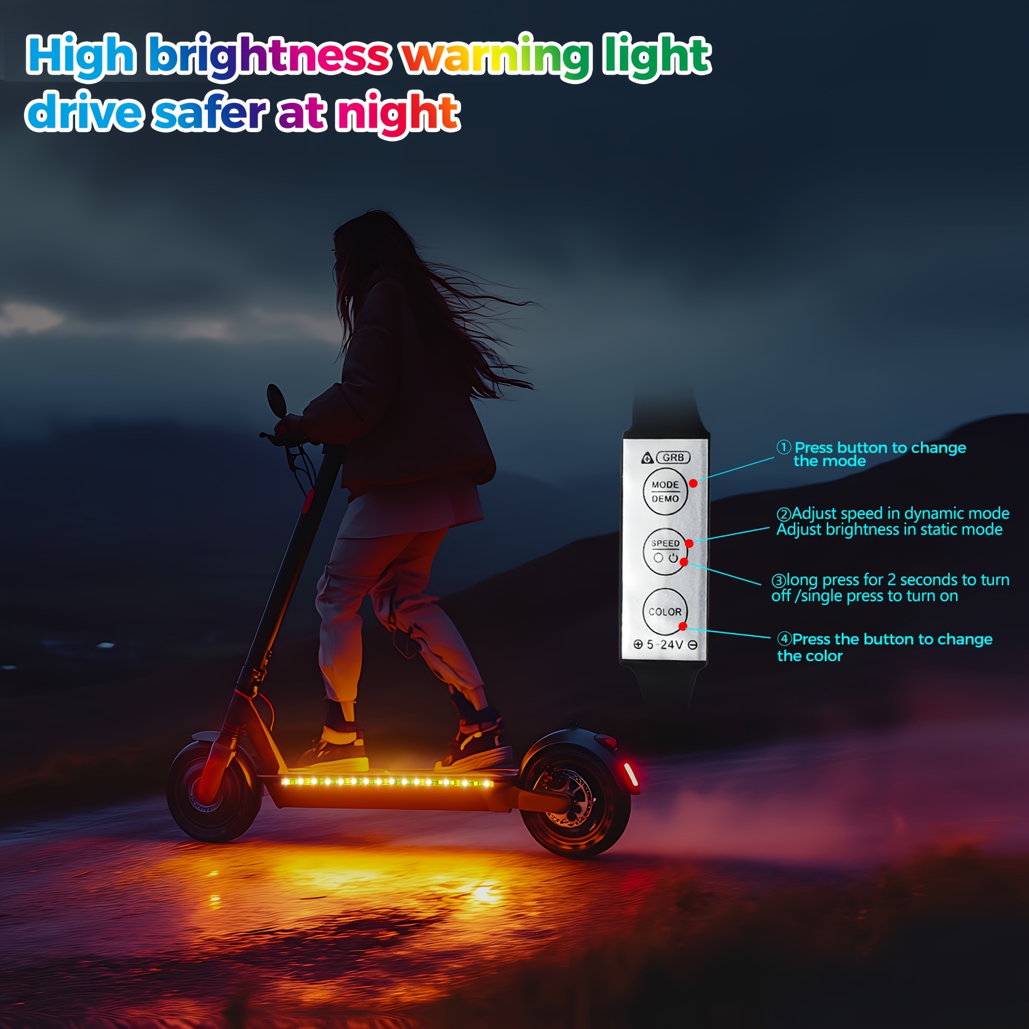electric scooter led light strip usb battery   power supply universal night riding warning light safety light strip adjustable mode   light and flashing light night visibility   gift   Product details 0
