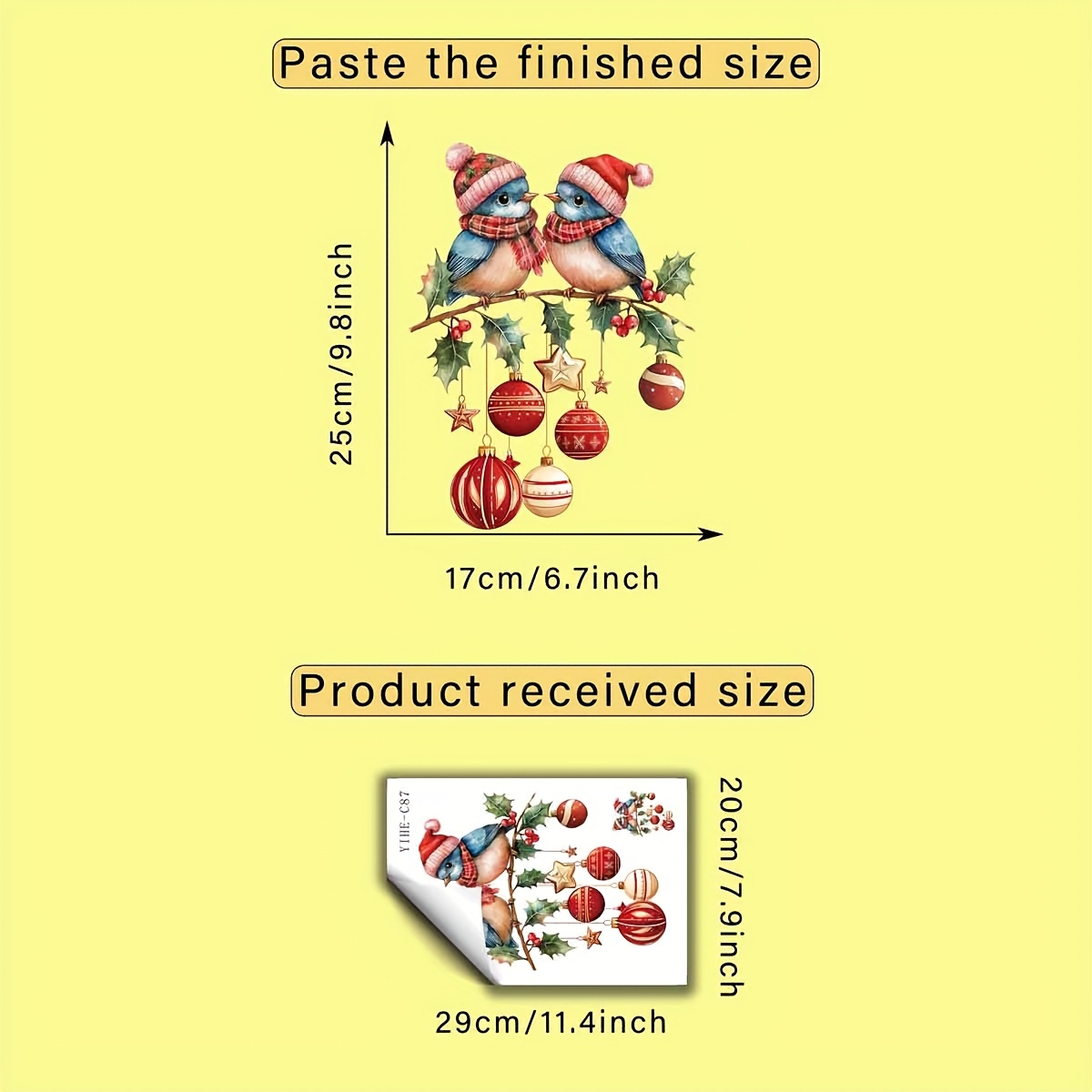 1pc Christmas Bird & Ornament Branch Window Clings - Self-adhesive Pvc Glass Stickers Suitable For Glass Doors,, Mirrors - Removable Diy Holiday Decoration With Branch & Hanging Ornaments