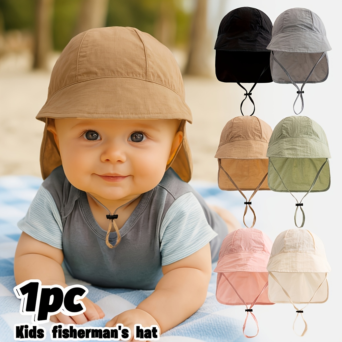 1pc summer lightweight solid color sun hat for babies a simple and breathable sun protective shawl style fisherman hat with adjustable windproof strings suitable for 1 year old babies for daily outdoor sun protection   and summer
