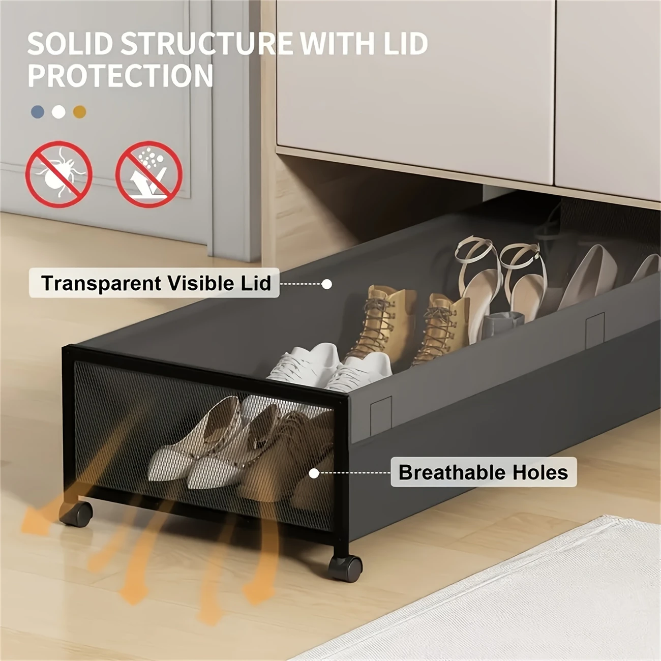 2pcs under bed storage cabinet with wheels transparent visual under bed storage cabinet storage drawer bedroom clothing storage container shoe blanket christmas mothers day gift fathers day gift under bed storage details 5