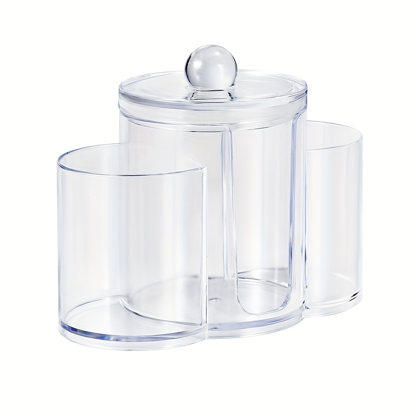 Image of 1pc Clear Covered Qtip Holder With Lid, Cosmetic Dispenser, Bathroom Storage Canister Jar For Qtip, Ball, Pad, Floss Sign, Hair Additions, Bathroom Organization Additions Storage Container, Canisters