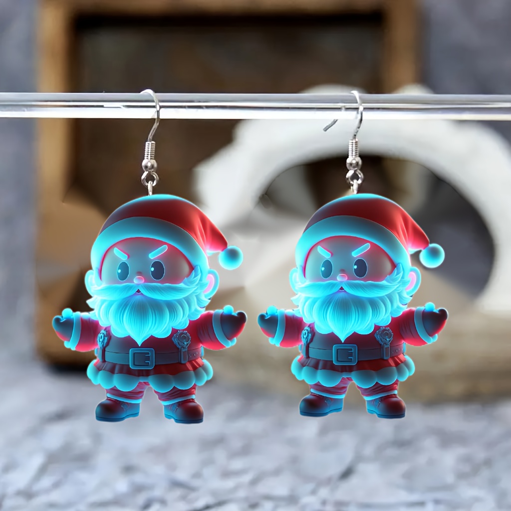 

Glowing Santa Claus Acrylic Dangle Earrings - Christmas & Holiday Parties, Unique Gift Idea