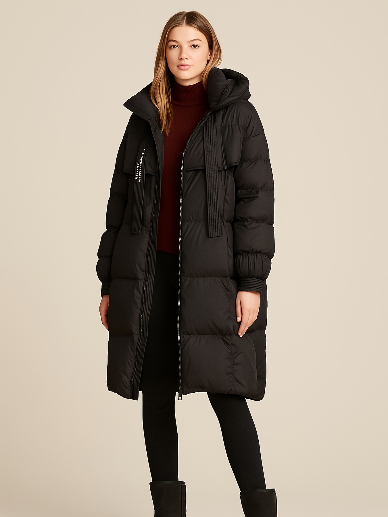 womens winter casual fashion hooded jacket thick long warm coat with embroidery drawstring regular fit insulated   jacket