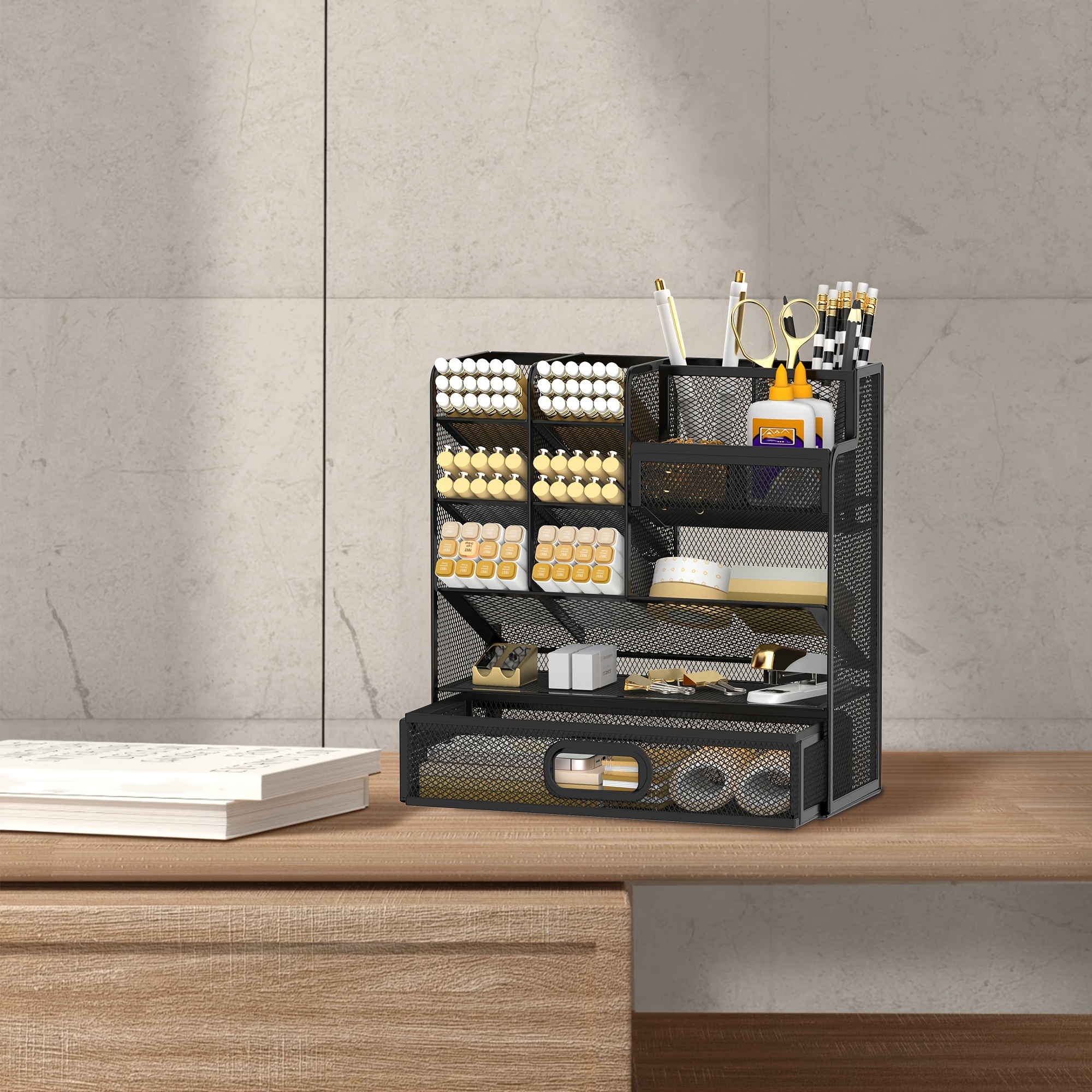 TEMU Daltack Multifunctional Mesh Desk Pen Organizer, Desk Organizer With Drawer, Desk Organizer With Pen Holder And Accessories For Office, Back To