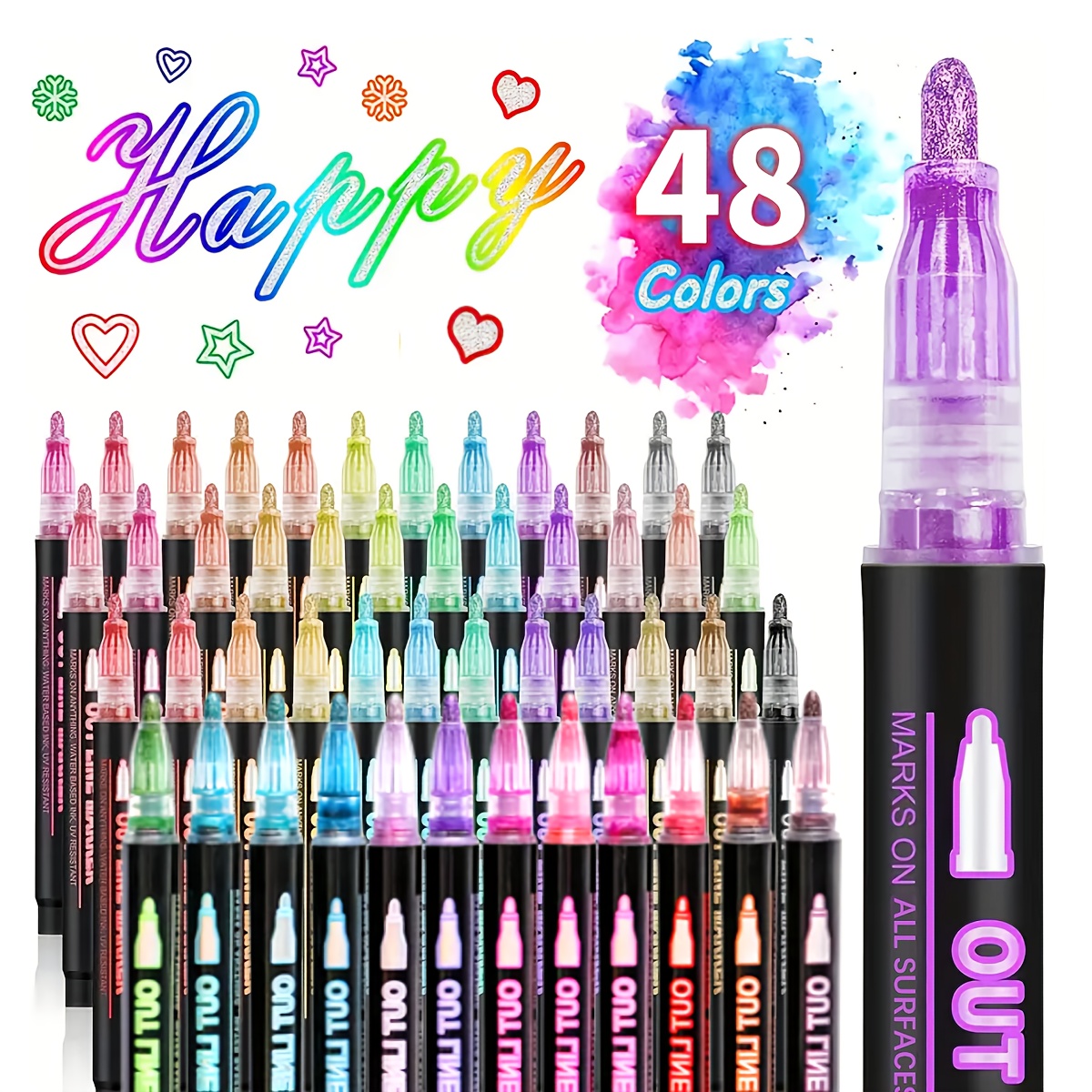 

8/12/24/36/48 Colors Metallic Marker Pens, Squiggles Pen, Magic Glitter Drawing Pens For Greeting Cards, Craft, Posters, Painting