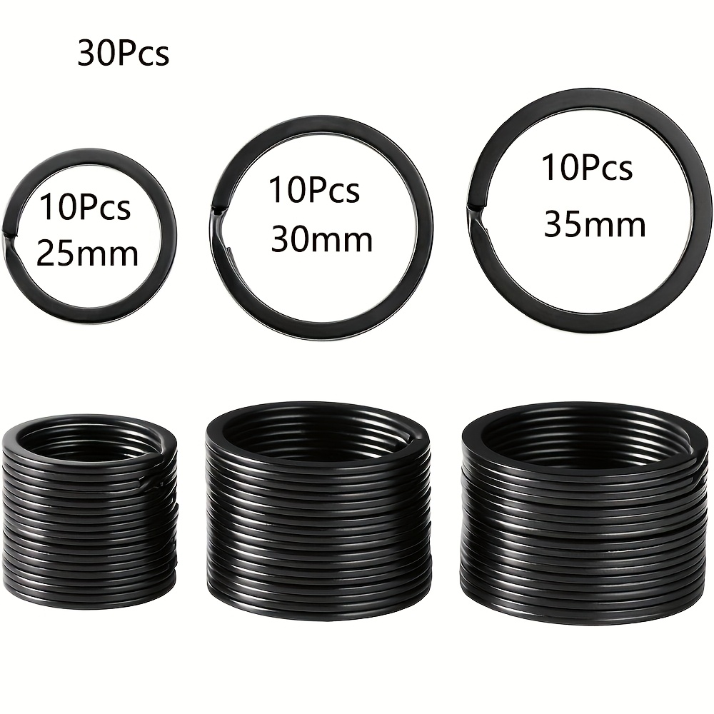 15/30pcs Flat Key Rings Metal Keychain Rings Split Keyrings Flat O Ring For Home Car Keys Attachment, 25mm, 30mm, , Black