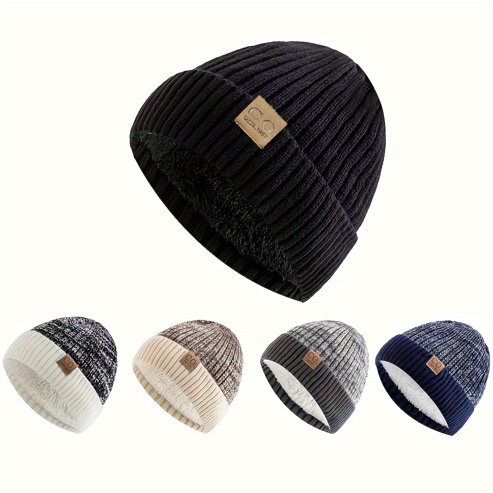 

Striped Beanie - Unisex Knit Skull Cap Fleece , Stretchable Hat Windproof For Men And