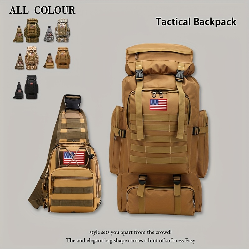 2pcs Set 21.13gal Hiking Backpack Tactical Backpack Camping Mountaineering Bag Tactical Backpack 3 Day Assault Pack Chest Pack Large Camping Unisex Camouflage Outdoor with DIY System, Camping, Hunting, Hiking, Sports, Men's Traveling Camping Hunting, JUMAHE