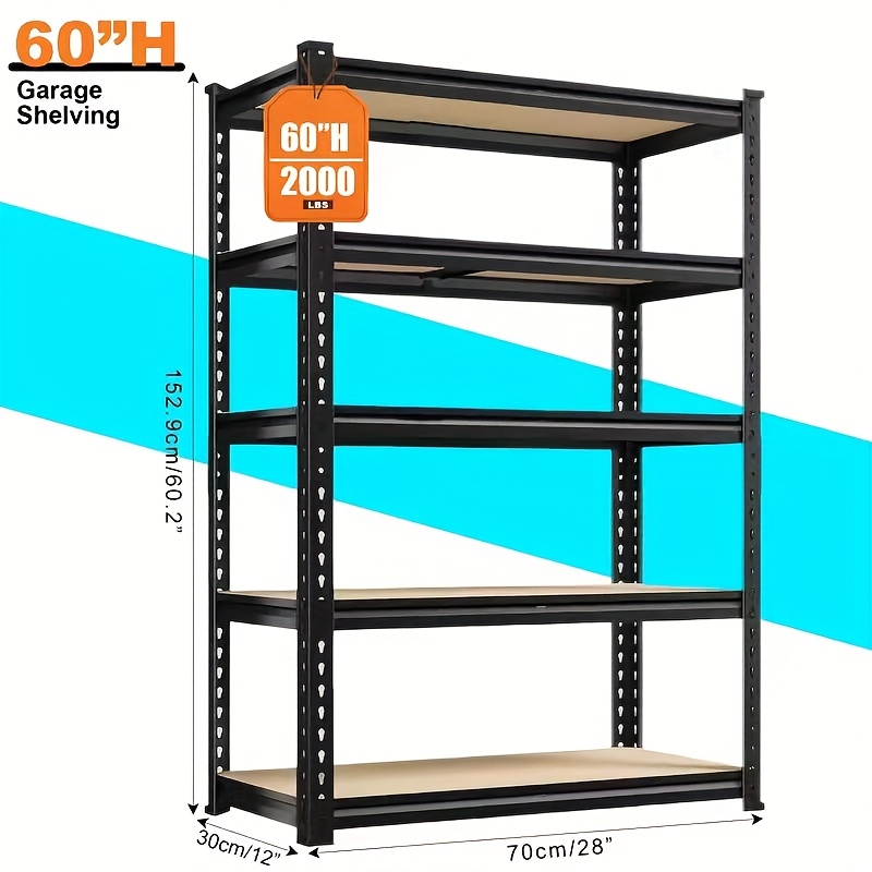 TEMU [heavy Duty Shelving] Heavy Duty 5 Tier 2000lbs Metal Shelving Units | 72"h/60"h Garage Shelving Storage Shelves, Adjustable Metal Shelving Unit