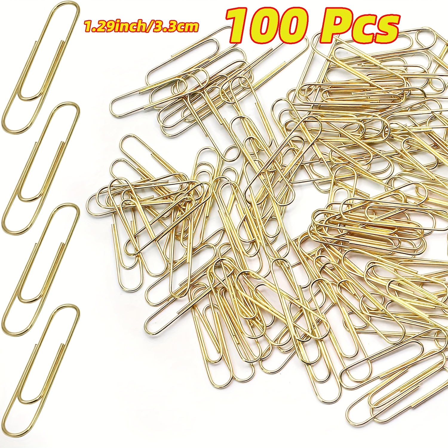 Image of Golden Paper Clips, 100pcs, Measuring 1.29 Inches (3.3 Cm), Suitable For Office, School, And Personal