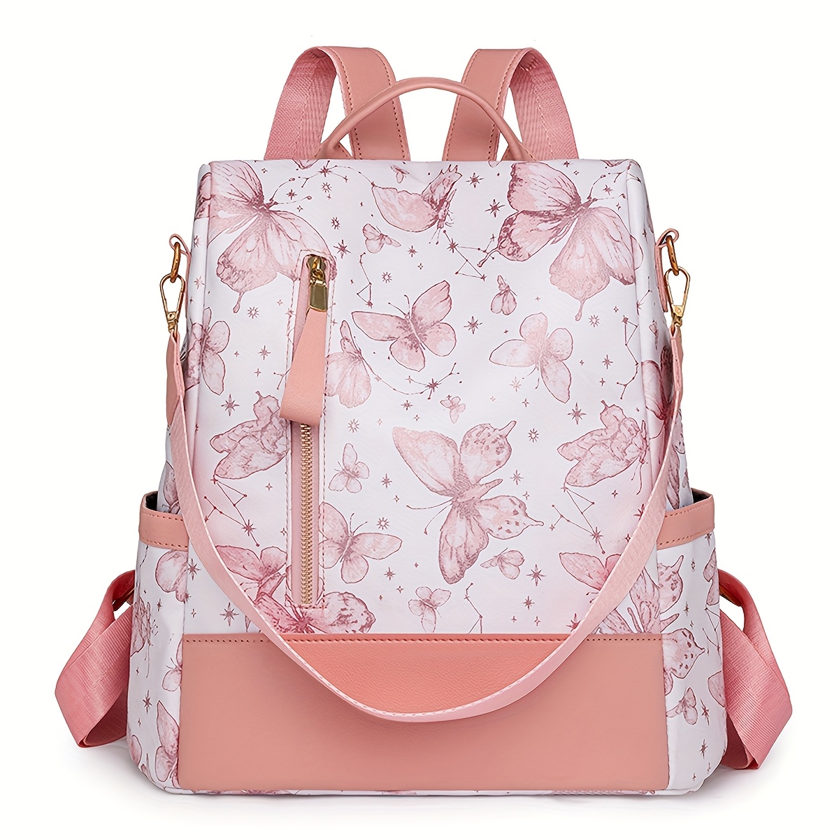 1 pieza de bolsa de mano impresa con mariposas orientales, vegana, que se puede convertir en una bolsa de hombro o mochila, ideal para mujeres, con gran capacidad para el trabajo y el viaje, esencial para el desplazamiento.