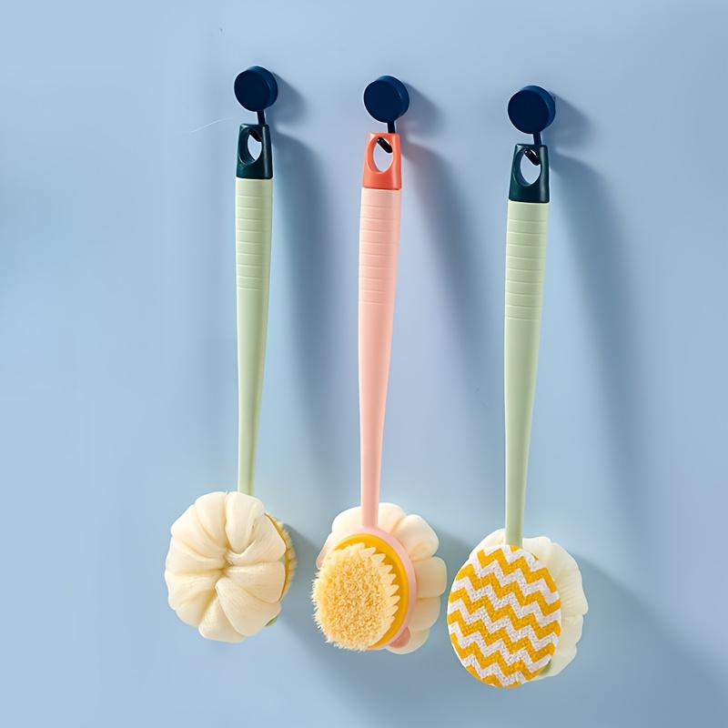 1pc long handled shower body brush with bristles loofah curved back scrubber for exfoliation massage and light beige   in 1 bath tool for men women   design exfoliating scrubber longhandle design durable scrubber soft mesh sponge Product details 6